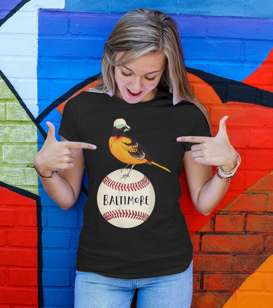 Baltimore Oriole Baseball Vintage Mascot Bird On Baseball With Hat T-Shirt