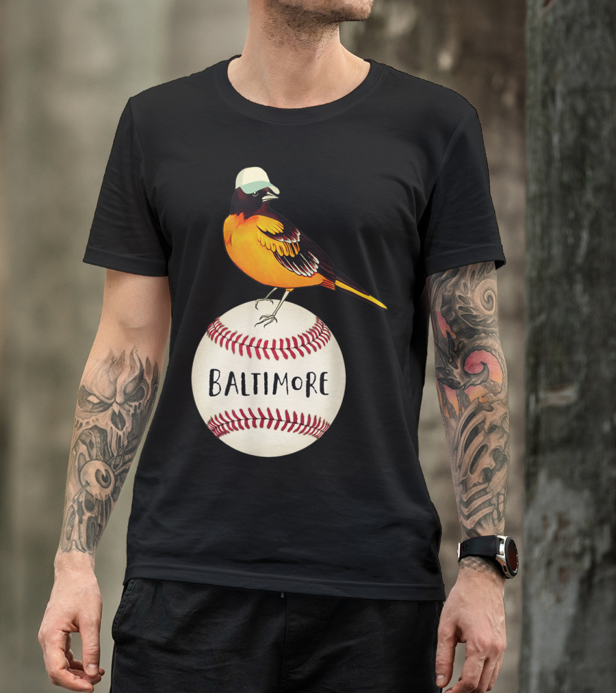 Baltimore Oriole Baseball Vintage Mascot Bird On Baseball With Hat T-Shirt