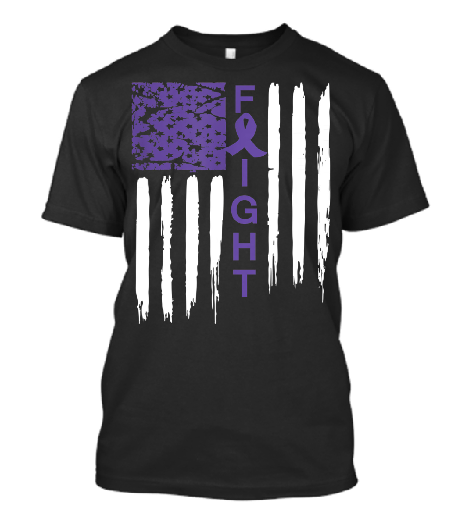 Fight Alzheimer's Awareness Support Purple Ribbon American Flag T-Shirt