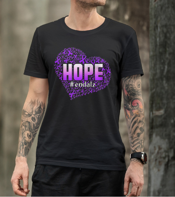 HOPE #EndAlz Purple Ribbon Heart Alzheimer's Awareness T-Shirt