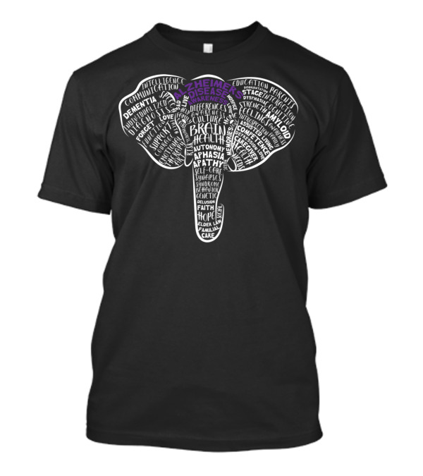 Alzheimer Disease Awareness Elephant With Hope, Faith, Memories, Support, And Understanding T-Shirt