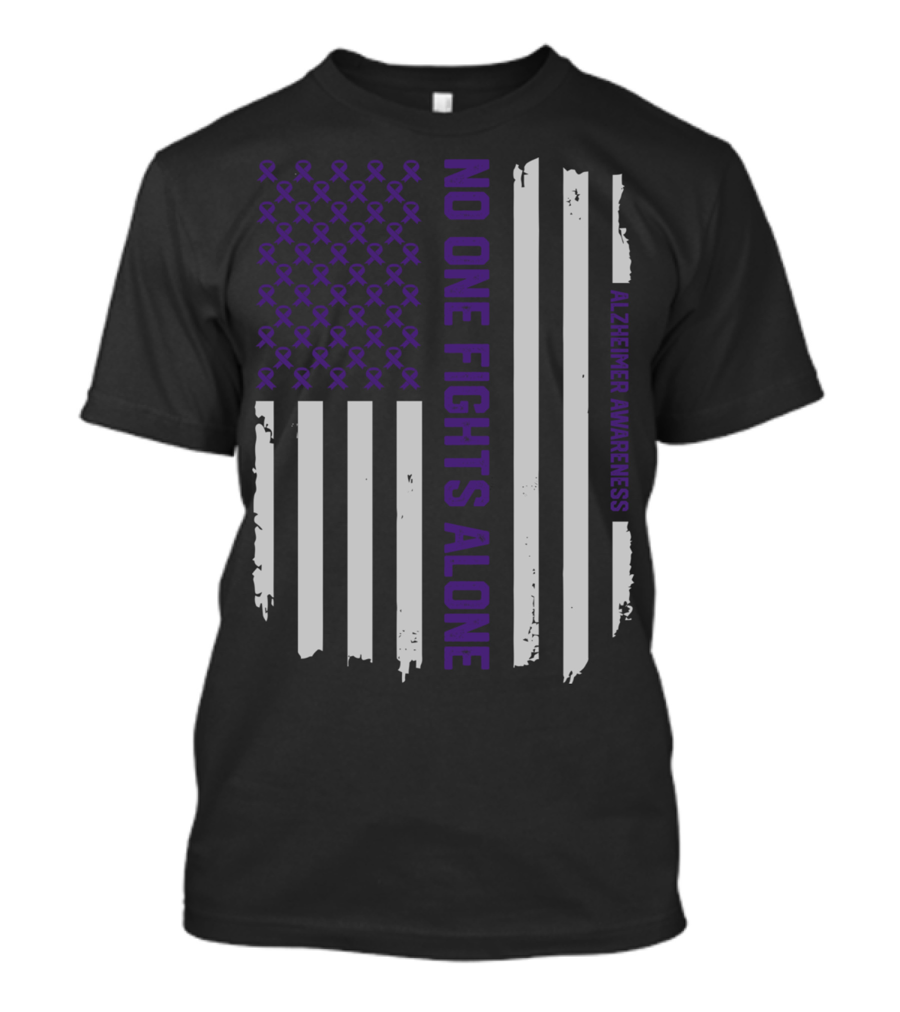 No One Fights Alone Alzheimer's Awareness Purple Ribbon Flag T-Shirt