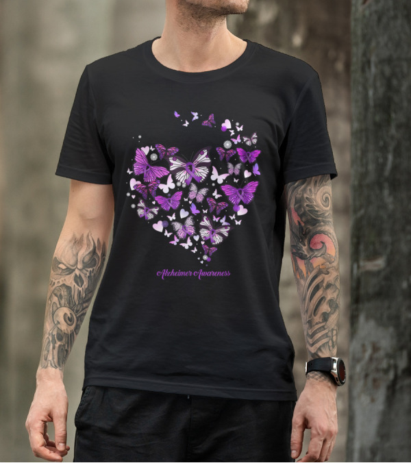 Alzheimer's Awareness Purple Butterfly Heart T-Shirt