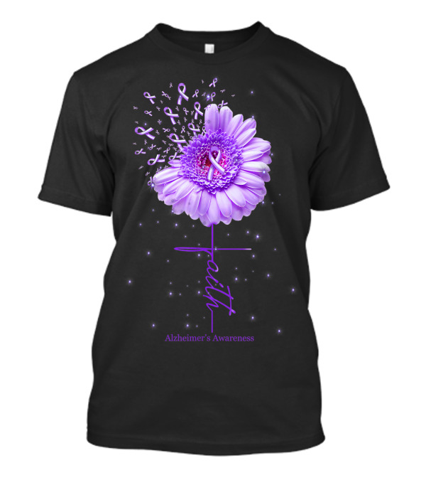 Alzheimer's Awareness Faith Purple Ribbon Daisy Flower T-Shirt