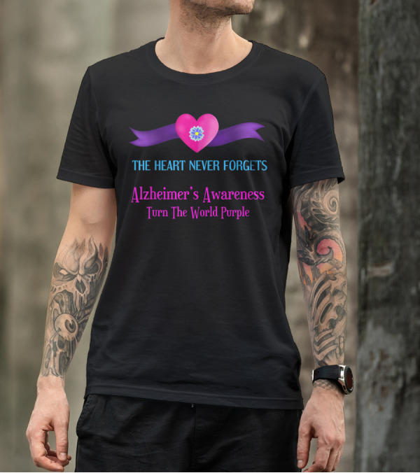 The Heart Never Forgets Alzheimer's Awareness Turn The World Purple T-Shirt