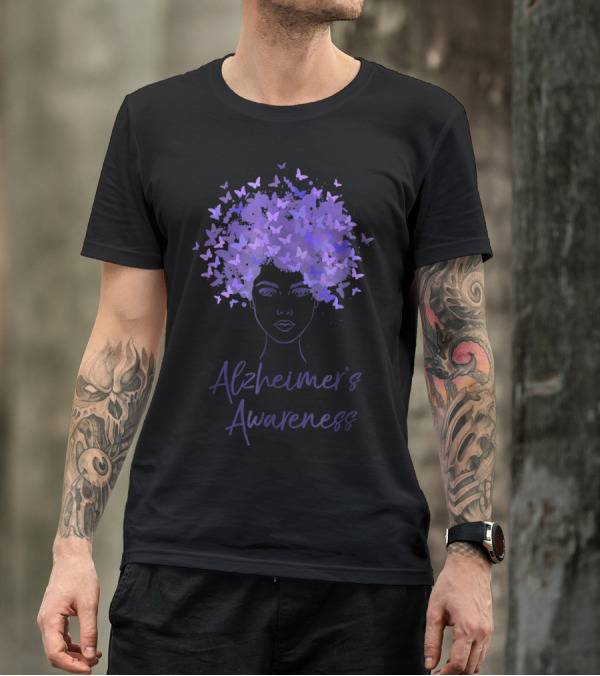 Alzheimer's Awareness Purple Butterfly Hair T-Shirt
