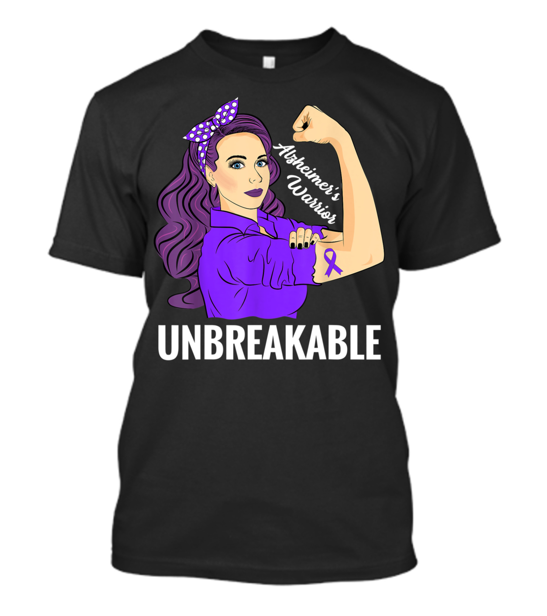Unbreakable Alzheimer's Warrior Purple Ribbon Awareness T-Shirt