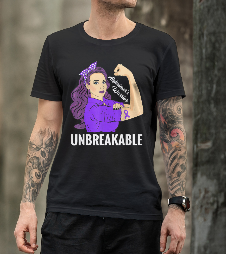 Unbreakable Alzheimer's Warrior Purple Ribbon Awareness T-Shirt
