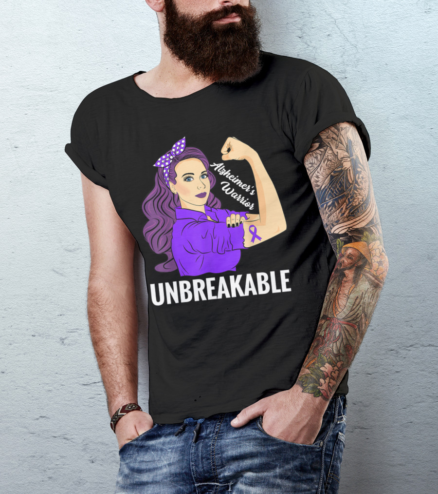 Unbreakable Alzheimer's Warrior Purple Ribbon Awareness T-Shirt