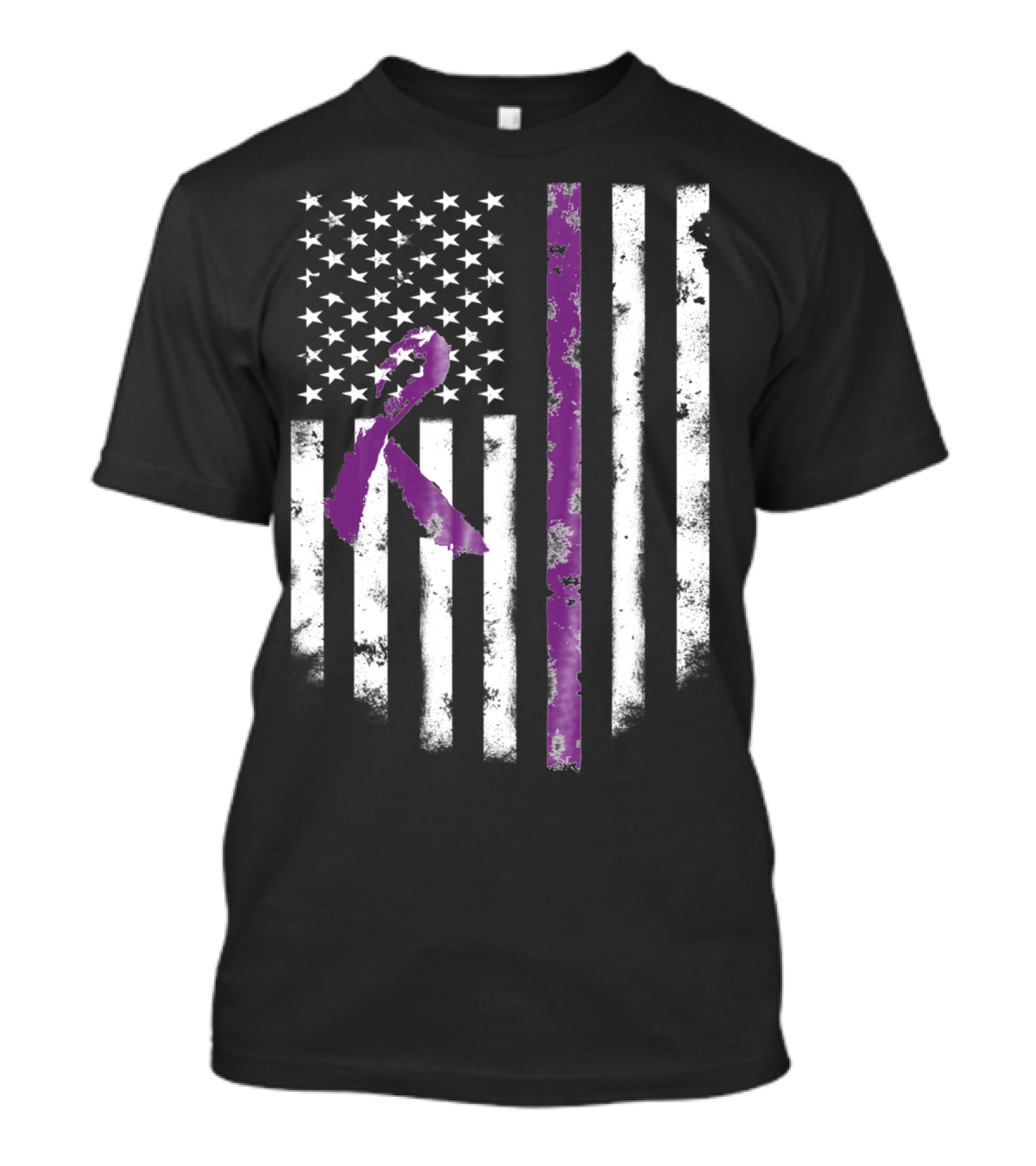 American Flag With Purple Alzheimer's Awareness Ribbon T-Shirt