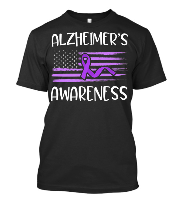 Alzheimer's Awareness Purple Ribbon American Flag T-Shirt