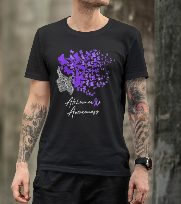 Alzheimer's Awareness Purple Butterflies Ribbon Hope Cure Courage Spread Awareness T-Shirt
