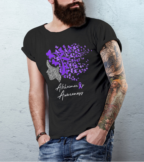 Alzheimer's Awareness Purple Butterflies Ribbon Hope Cure Courage Spread Awareness T-Shirt