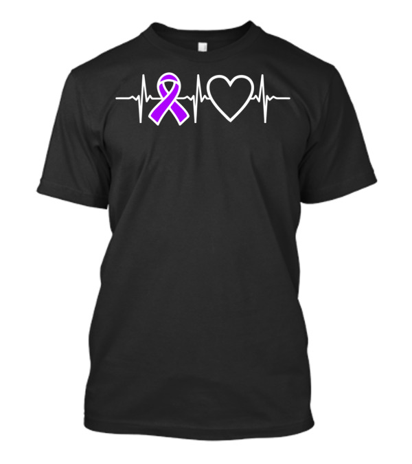 Alzheimers Disease Purple Ribbon Heartbeat Heart T-Shirt