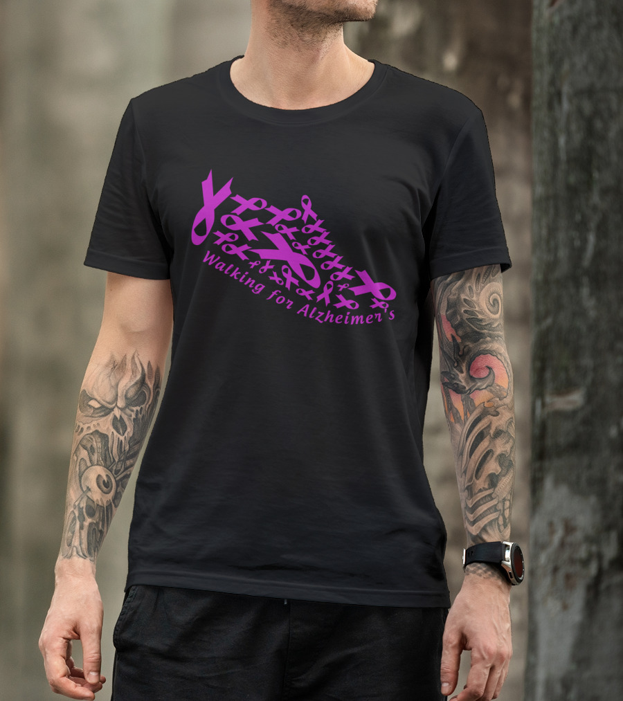 Walking For Alzheimer's Awareness With Purple Ribbons T-Shirt