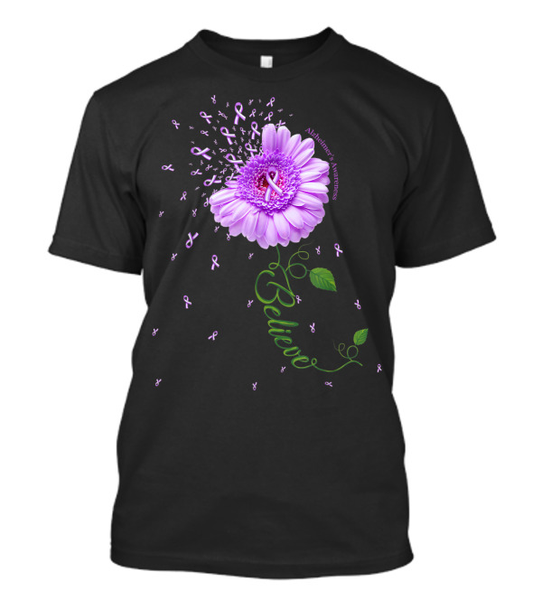 Believe Alzheimer's Awareness Purple Daisy Flower T-Shirt