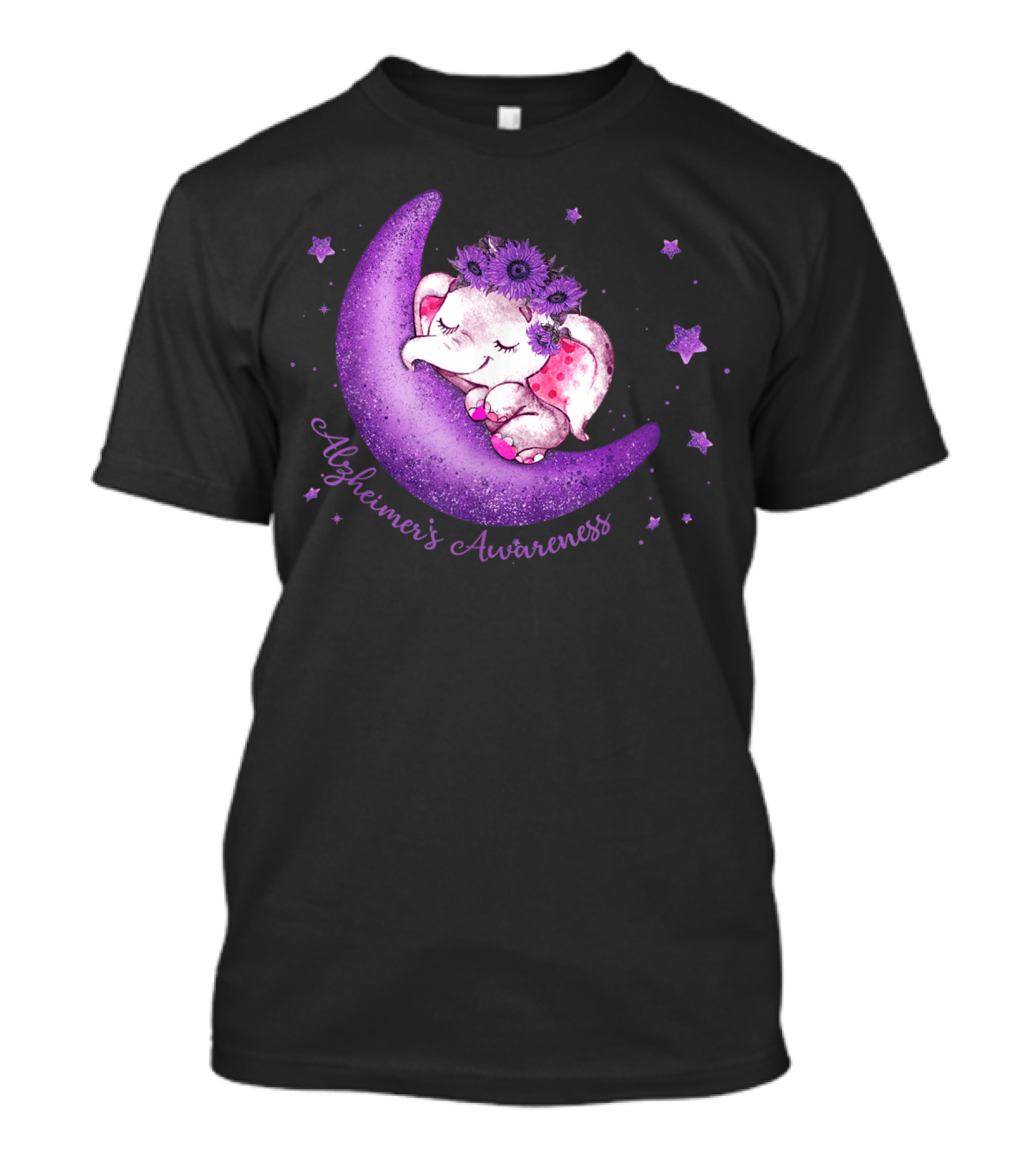 Cute Elephant On Purple Moon Alzheimer's Awareness T-Shirt