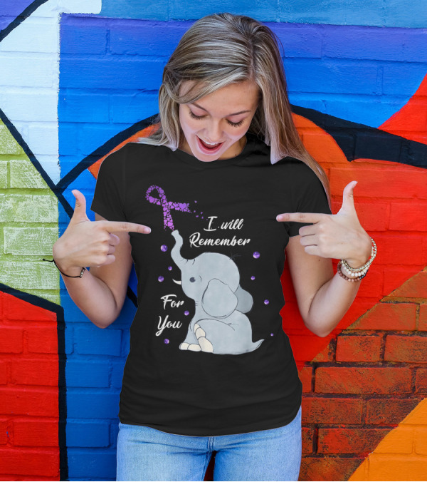 I Will Remember For You Elephant Alzheimer's Awareness Purple T-Shirt