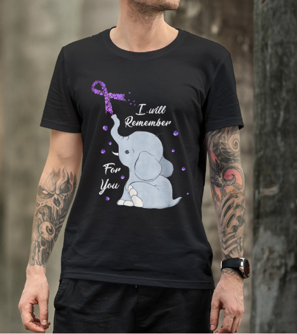 I Will Remember For You Elephant Alzheimer's Awareness Purple T-Shirt