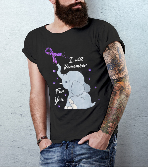 I Will Remember For You Elephant Alzheimer's Awareness Purple T-Shirt