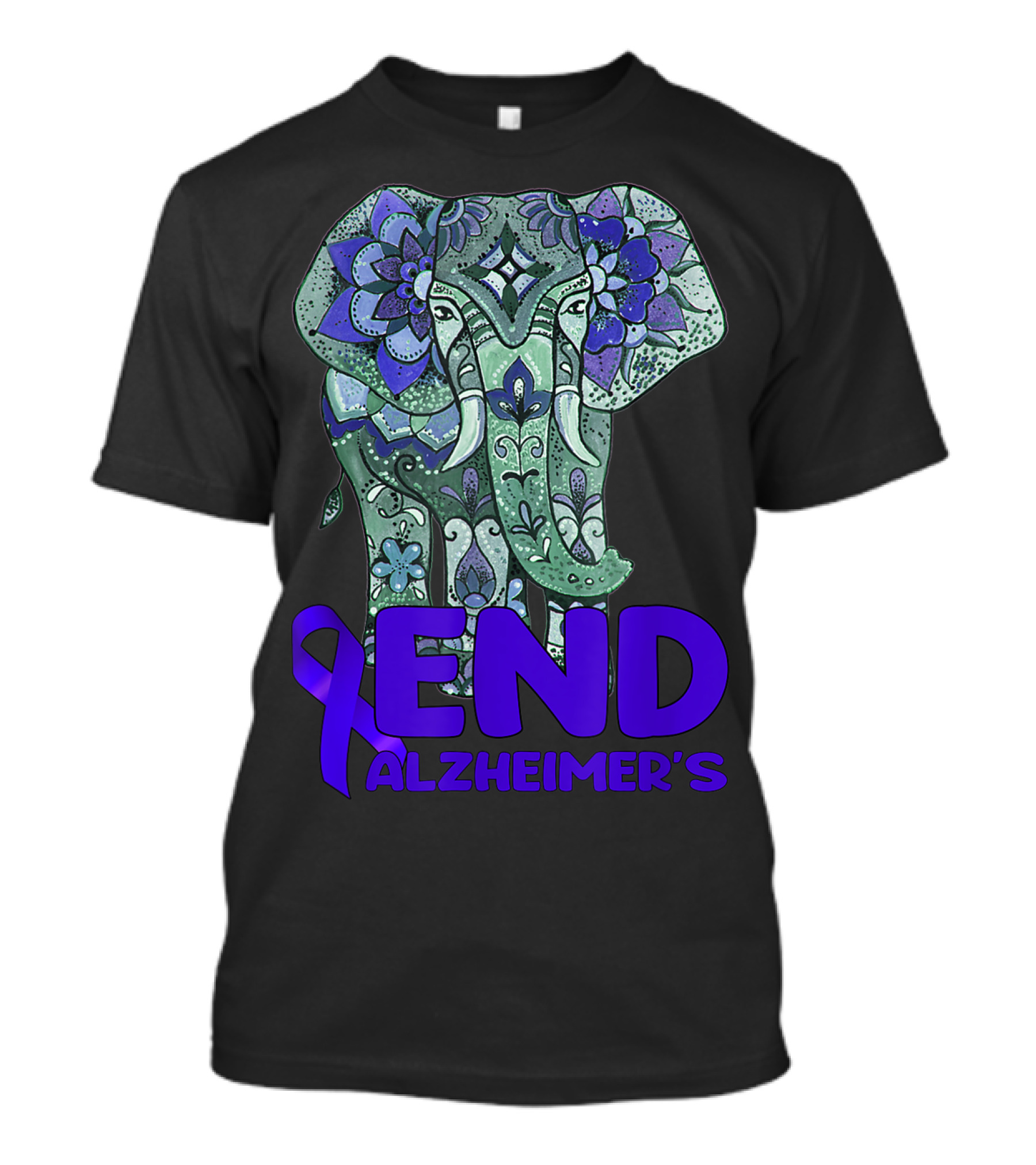 End Alzheimer's Elephant Ribbon Floral T-Shirt
