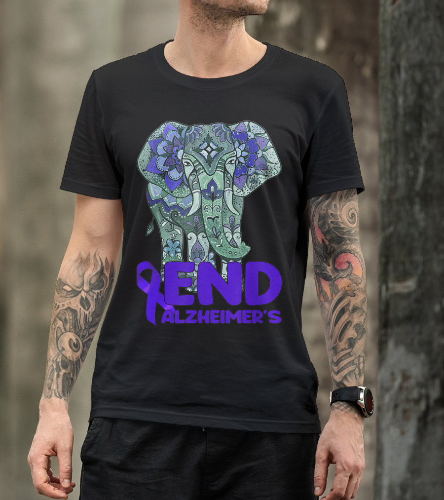 End Alzheimer's Elephant Ribbon Floral T-Shirt