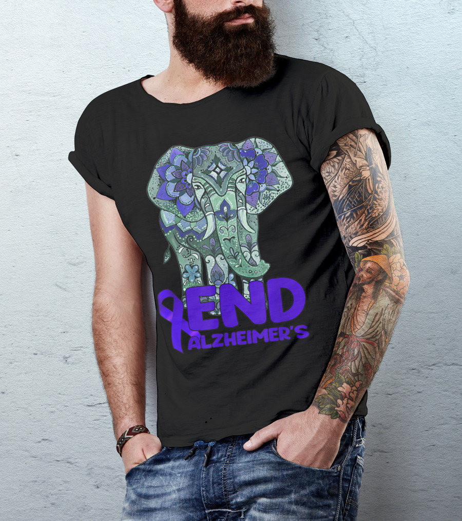 End Alzheimer's Elephant Ribbon Floral T-Shirt