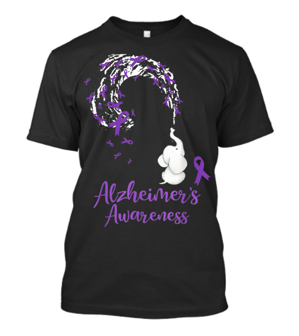 Elephant Spraying Purple Ribbons For Alzheimer's Awareness T-Shirt