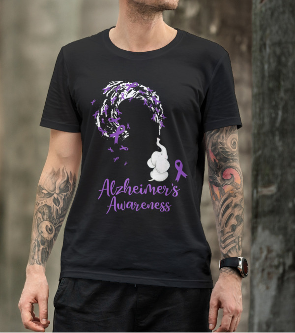 Elephant Spraying Purple Ribbons For Alzheimer's Awareness T-Shirt