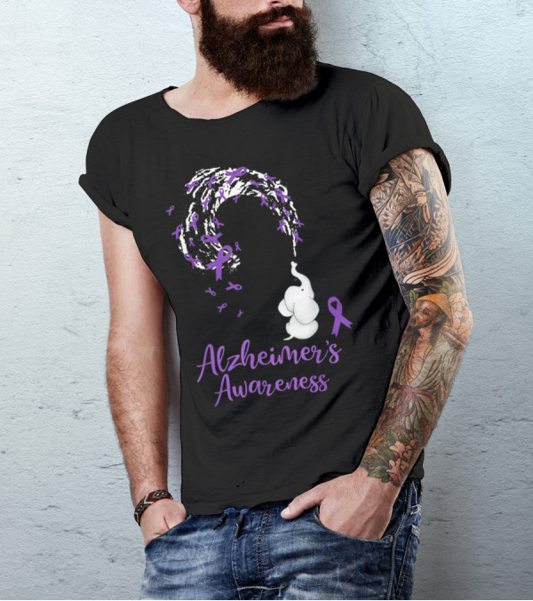 Elephant Spraying Purple Ribbons For Alzheimer's Awareness T-Shirt