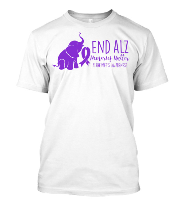 End Alz Memories Matter Alzheimer's Awareness Purple Elephant T-Shirt