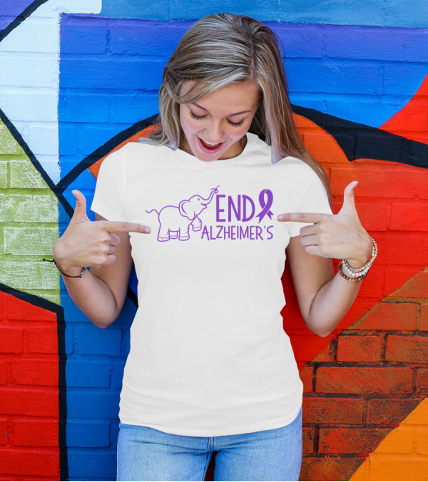 End Alzheimer's Awareness Purple Ribbon Elephant T-Shirt