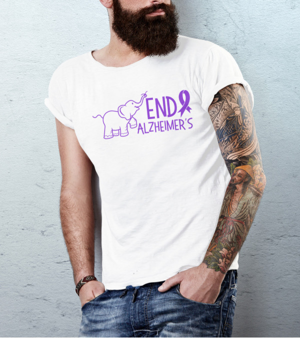 End Alzheimer's Awareness Purple Ribbon Elephant T-Shirt