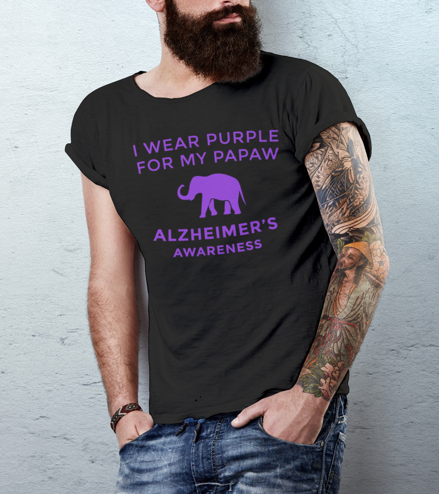 I Wear Purple For My Papaw Alzheimer's Awareness Elephant T-Shirt