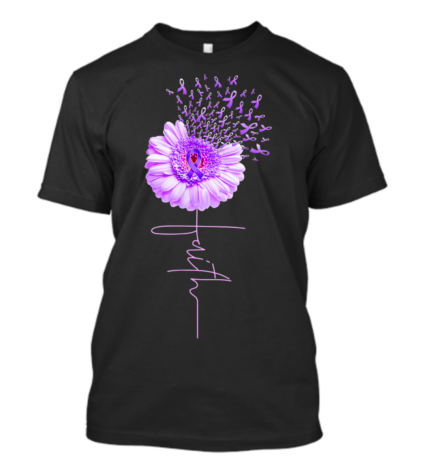 Faith Alzheimer's Awareness Purple Flower With Ribbons T-Shirt