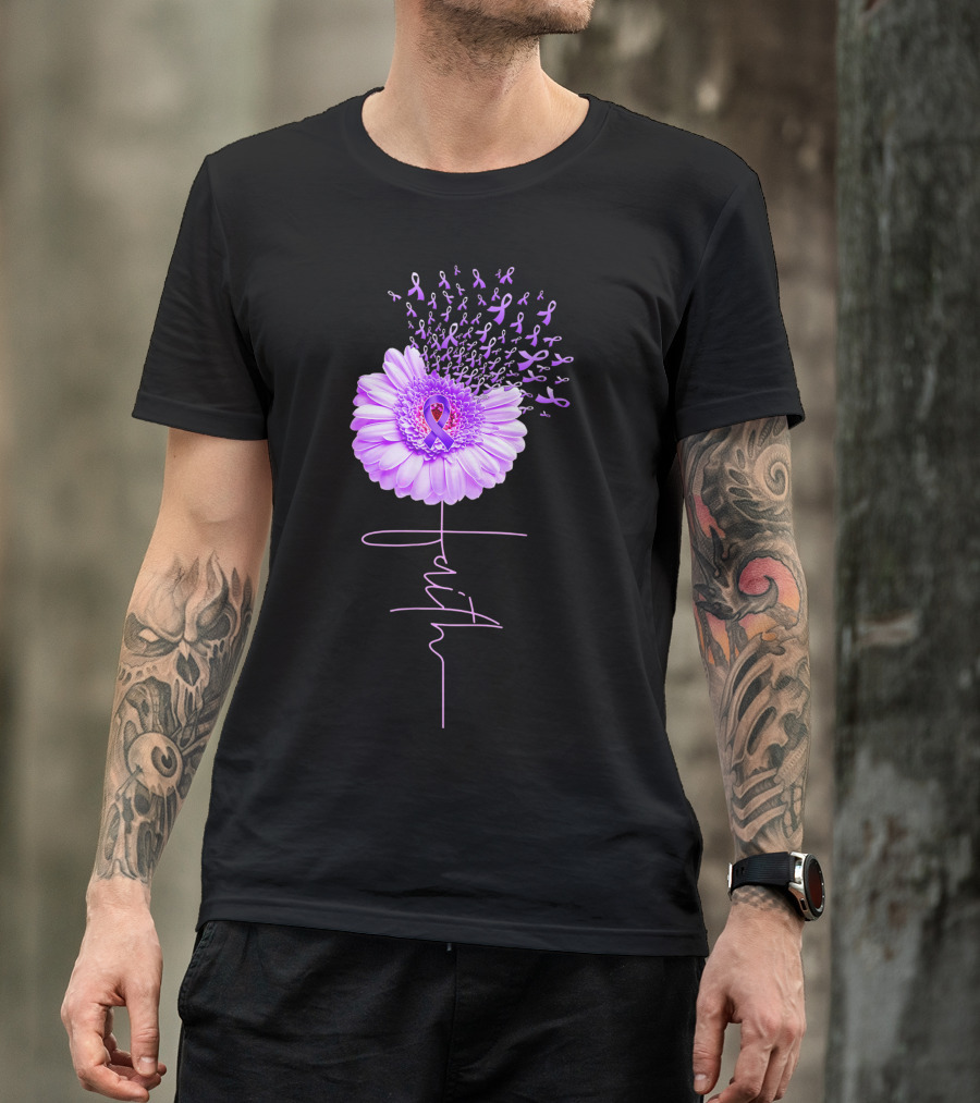 Faith Alzheimer's Awareness Purple Flower With Ribbons T-Shirt
