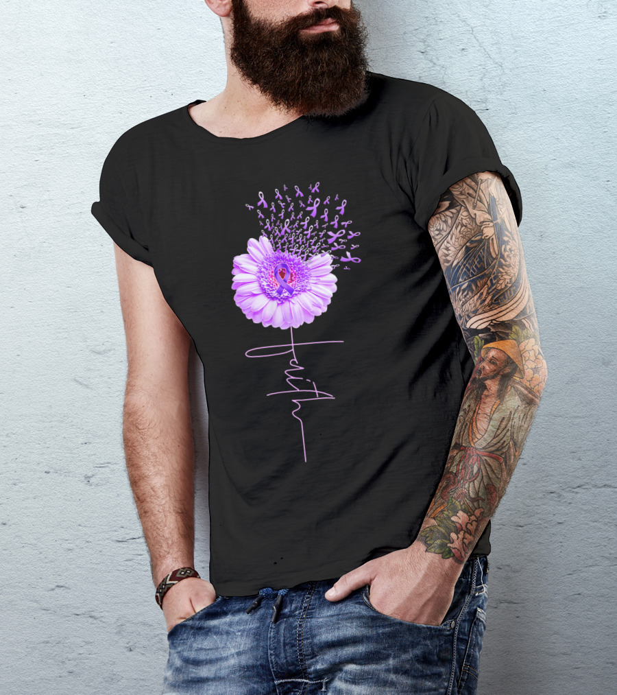 Faith Alzheimer's Awareness Purple Flower With Ribbons T-Shirt