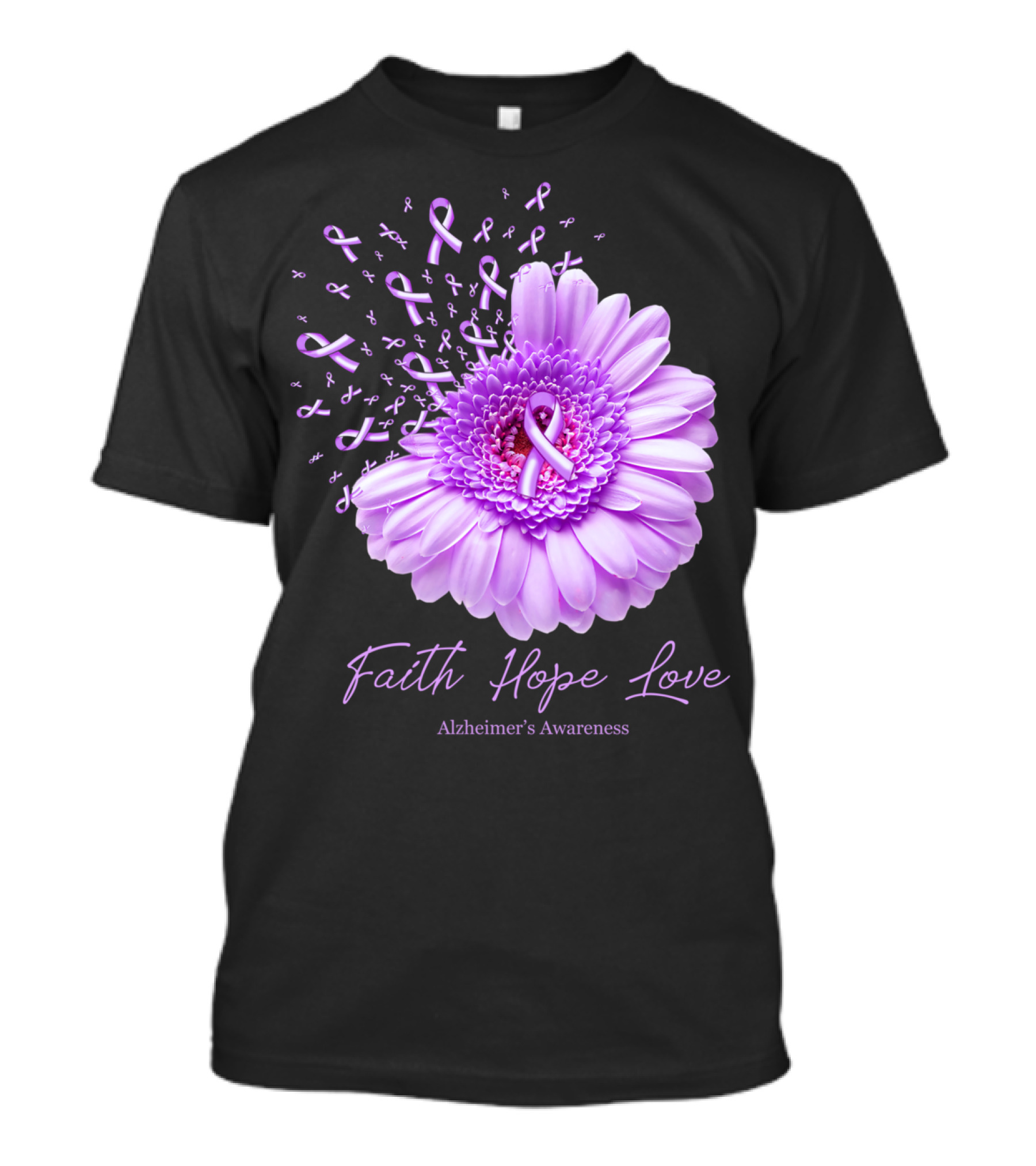 Faith Hope Love Alzheimer's Awareness Purple Ribbon Flower T-Shirt