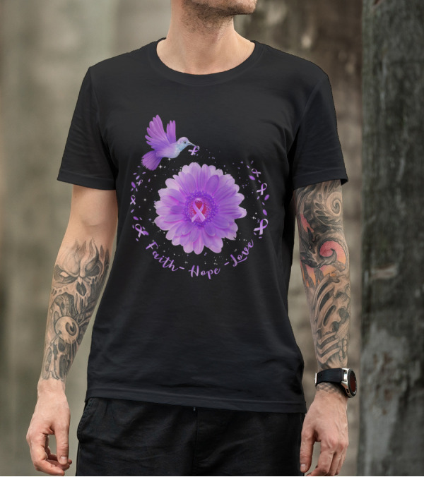 Faith Hope Love Hummingbird Daisy Alzheimer's Awareness T-Shirt