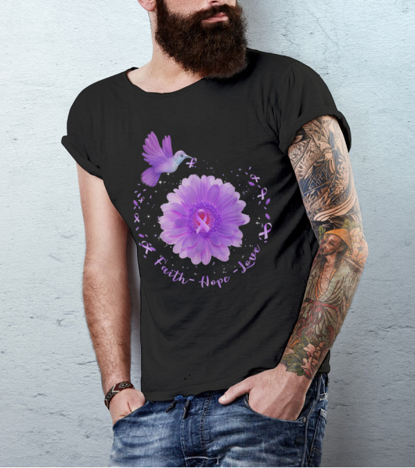 Faith Hope Love Hummingbird Daisy Alzheimer's Awareness T-Shirt