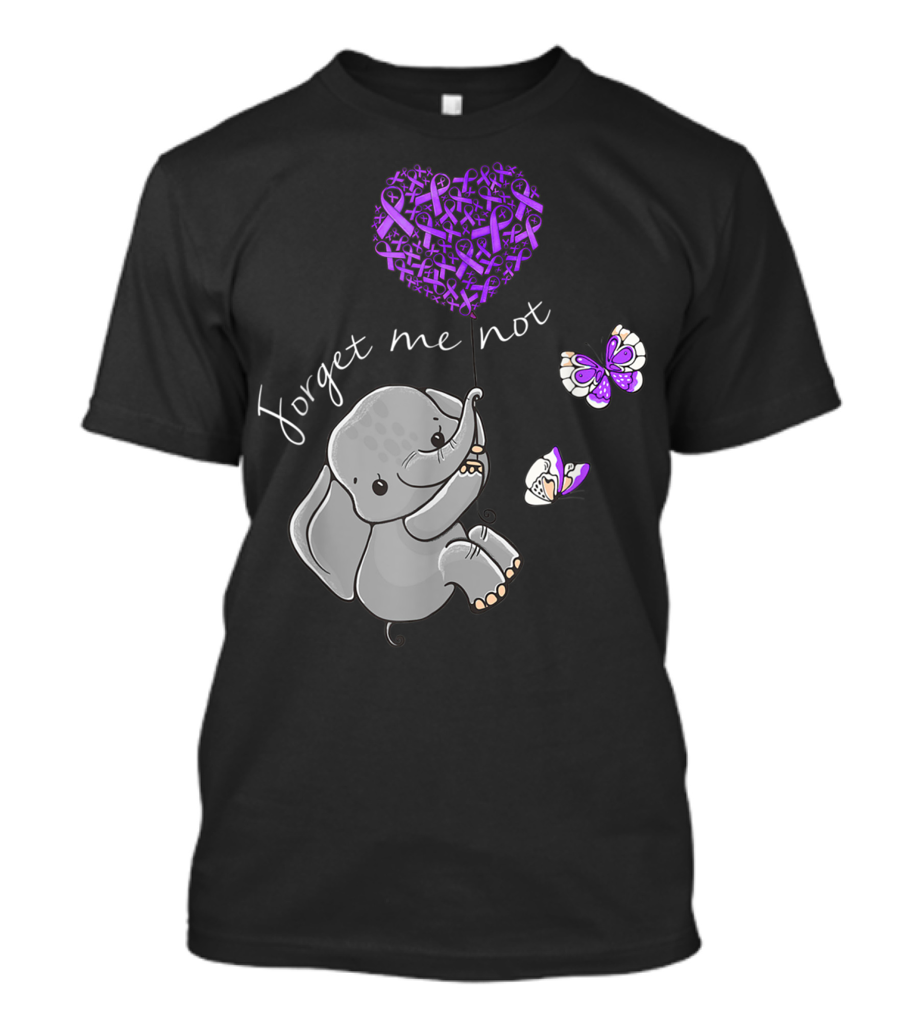 Forget Me Not Elephant Purple Ribbon Alzheimer's Awareness T-Shirt