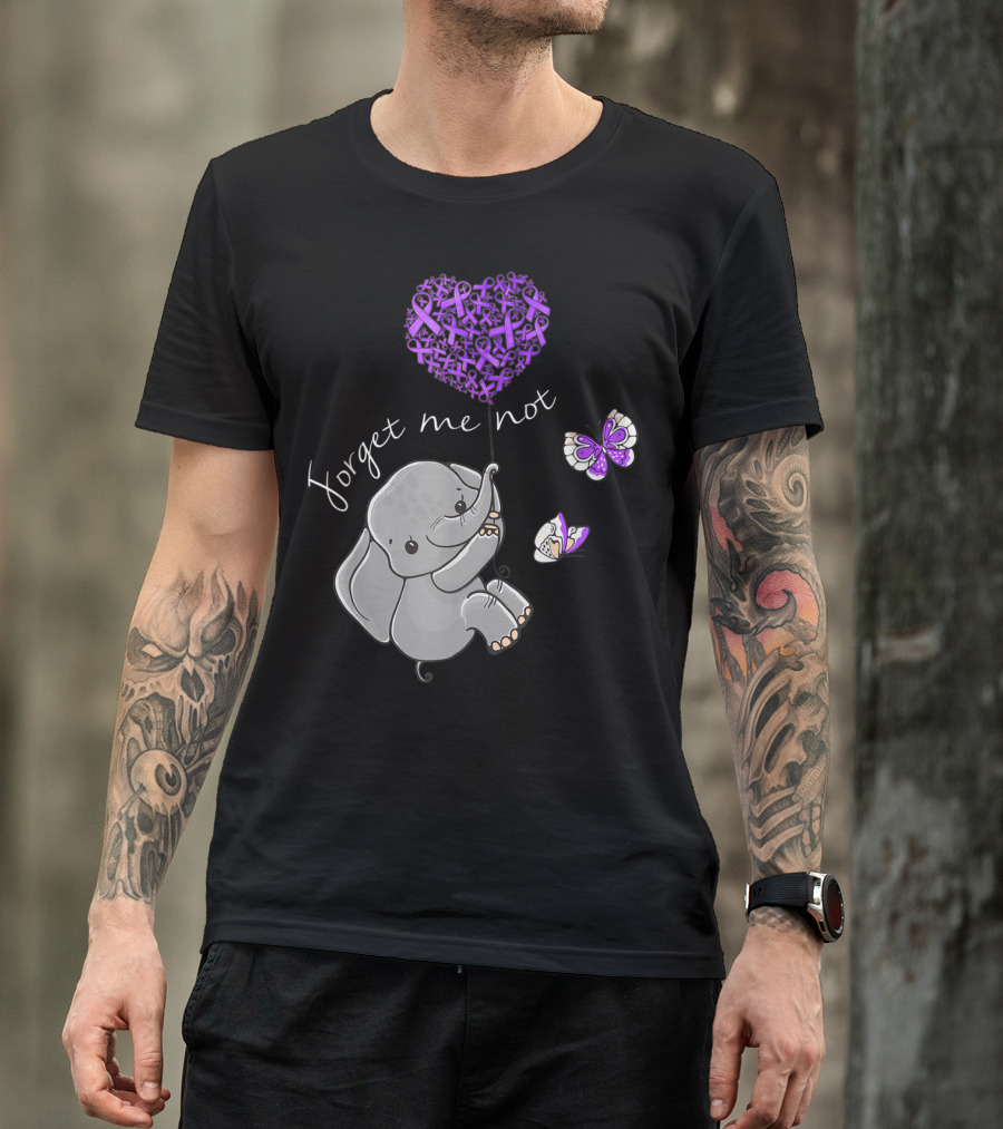 Forget Me Not Elephant Purple Ribbon Alzheimer's Awareness T-Shirt