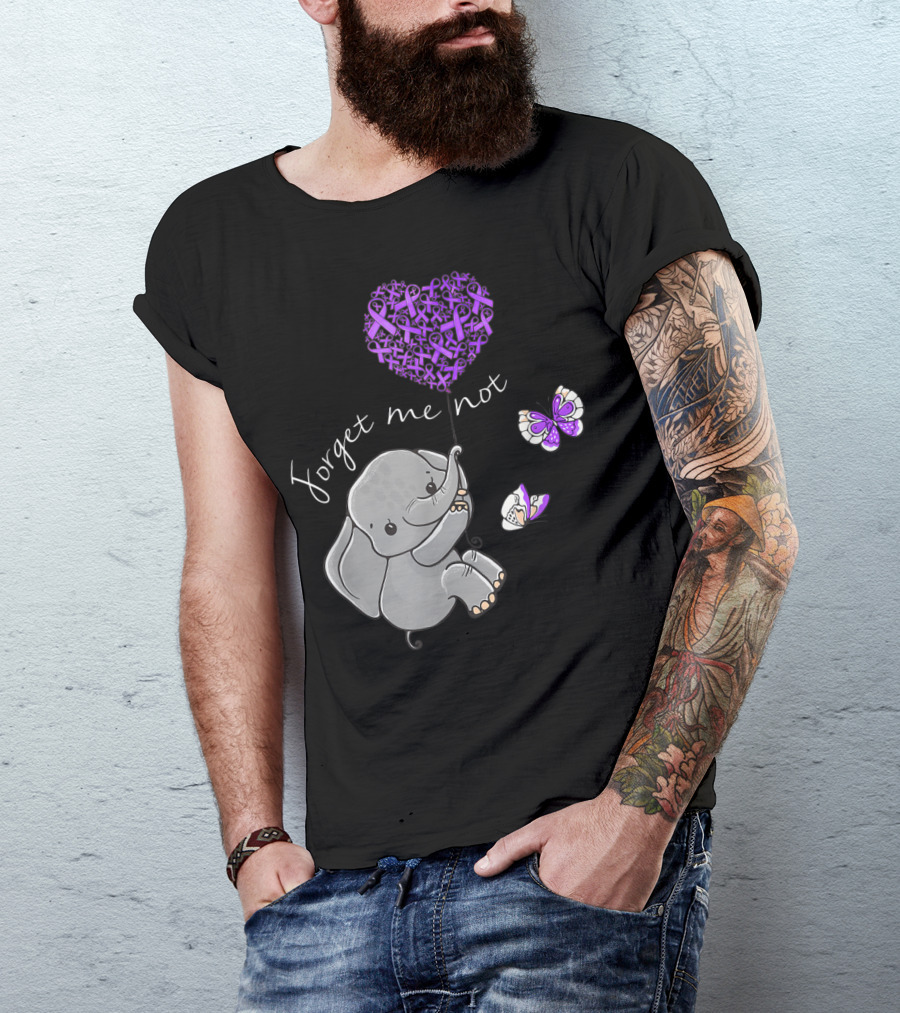 Forget Me Not Elephant Purple Ribbon Alzheimer's Awareness T-Shirt