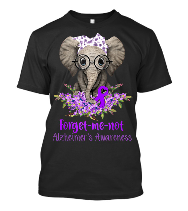Forget Me Not Alzheimer's Awareness Flower Hippie Elephant T-Shirt