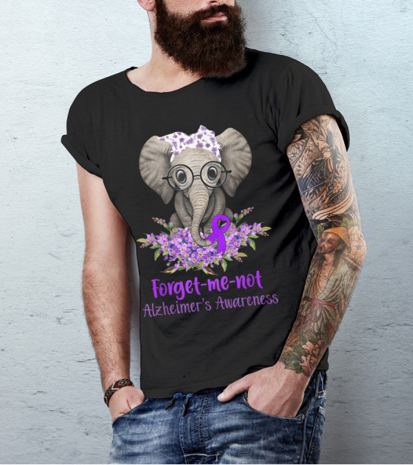 Forget Me Not Alzheimer's Awareness Flower Hippie Elephant T-Shirt