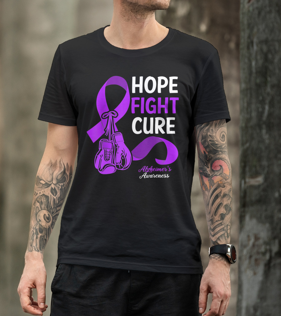 HOPE FIGHT CURE Purple Ribbon Alzheimer's Awareness T-Shirt