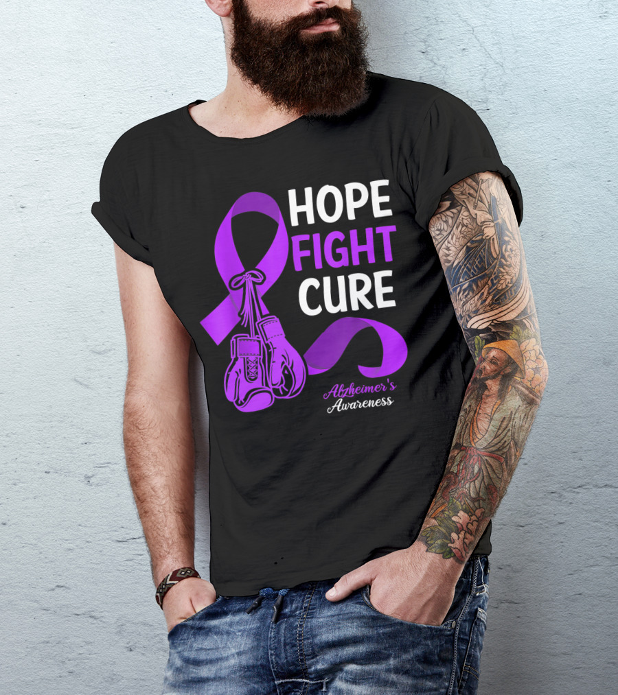 HOPE FIGHT CURE Purple Ribbon Alzheimer's Awareness T-Shirt