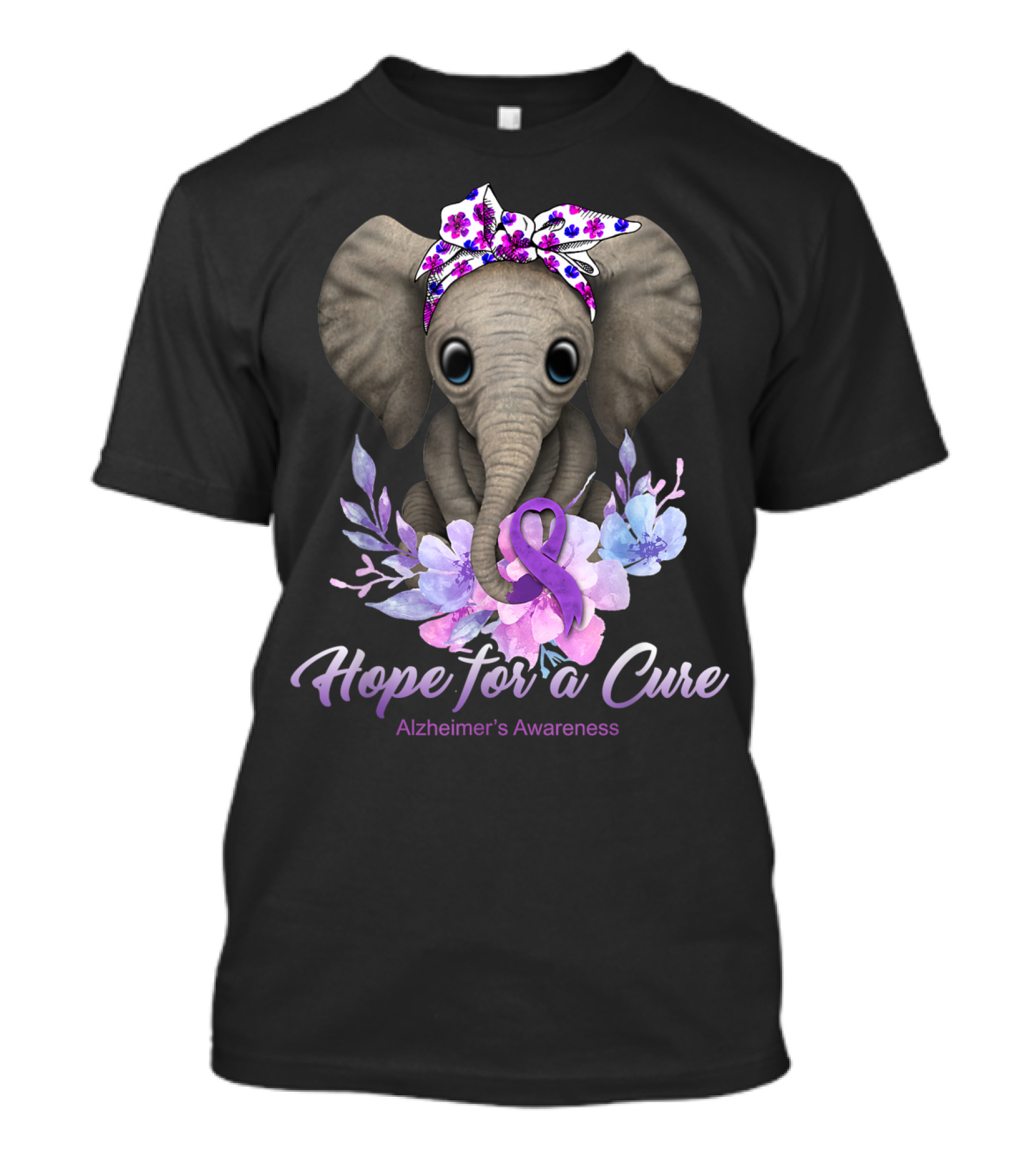 Hope For A Cure Elephant Alzheimer's Awareness Flowers T-Shirt