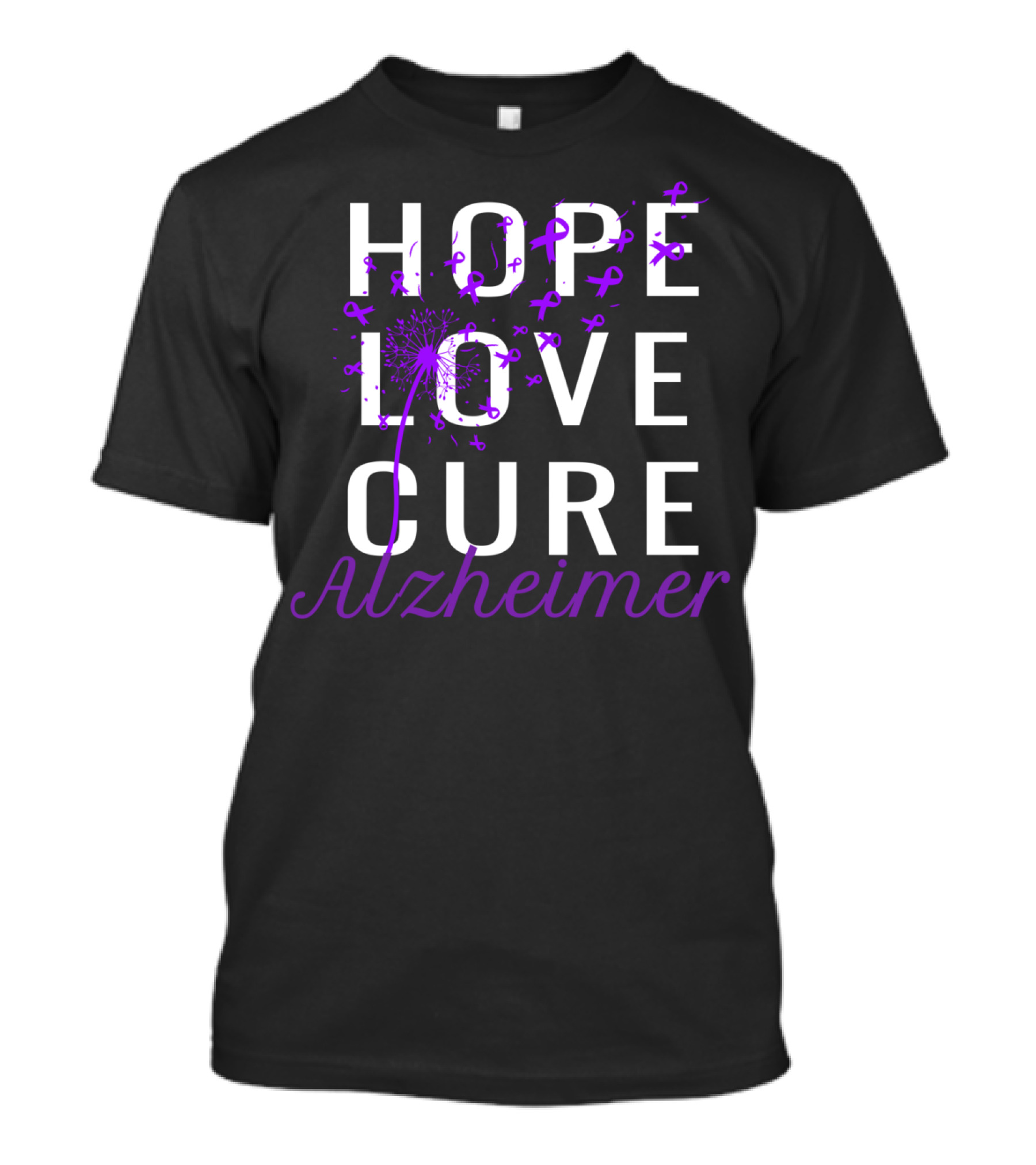 Hope Love Cure Alzheimer Awareness With Purple Ribbons T-Shirt