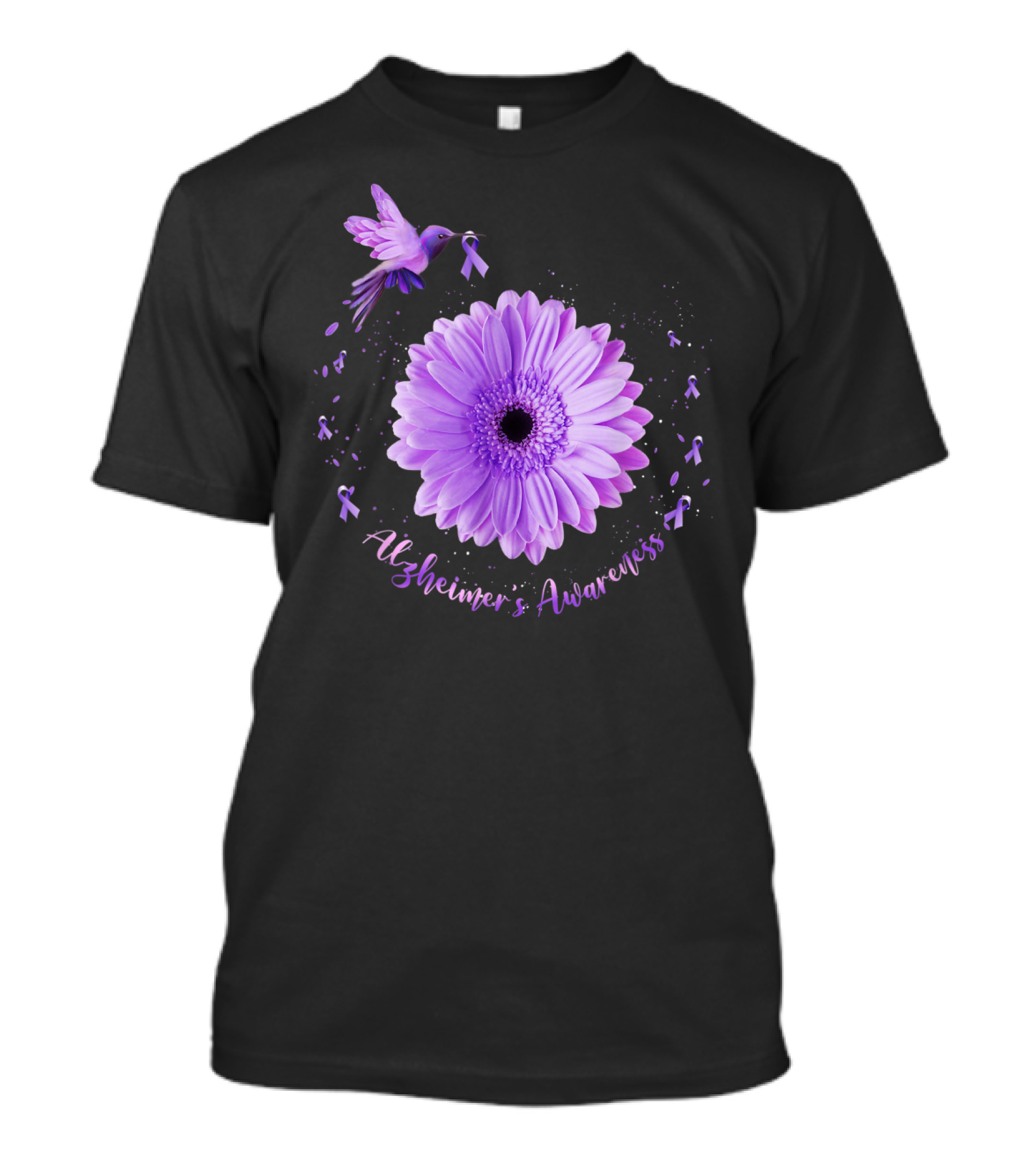 Alzheimer's Awareness Purple Hummingbird Sunflower T-Shirt
